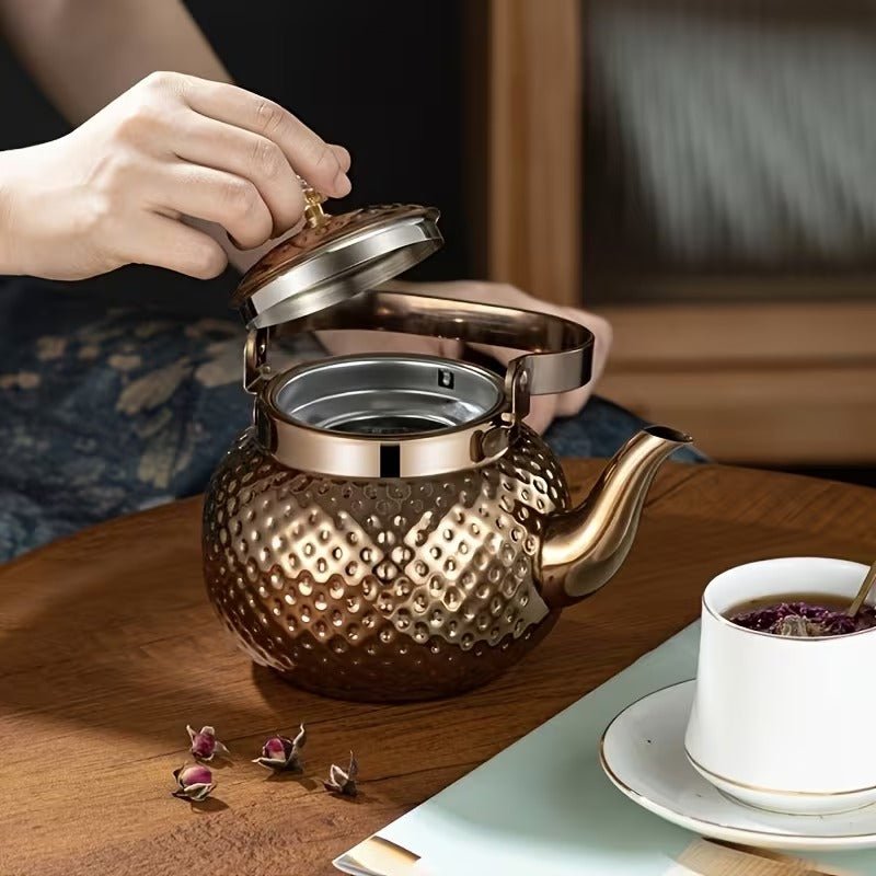 Exquisite Edelstahl-Teekanne mit Hammermuster Inkl. herausnehmbarem Sieb - Calitronshop.com