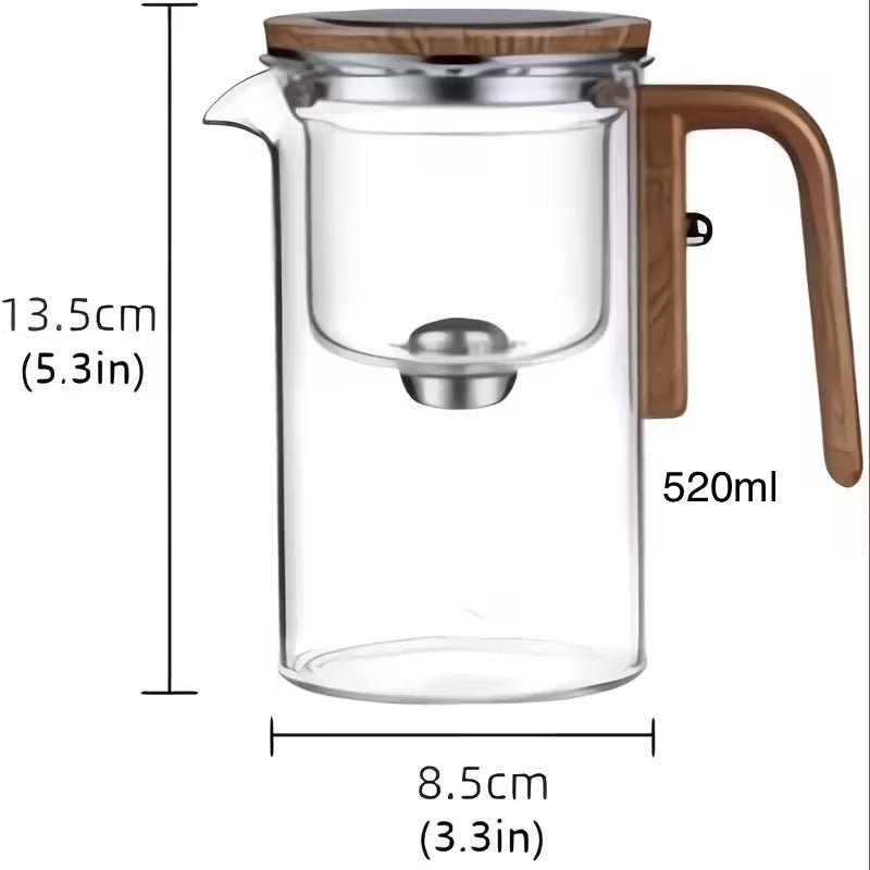 Glas Magic Teekanne mit Holzgriff, Magnetisches Ein - Klick - Brauen 800ml / 520ml - Calitronshop.com