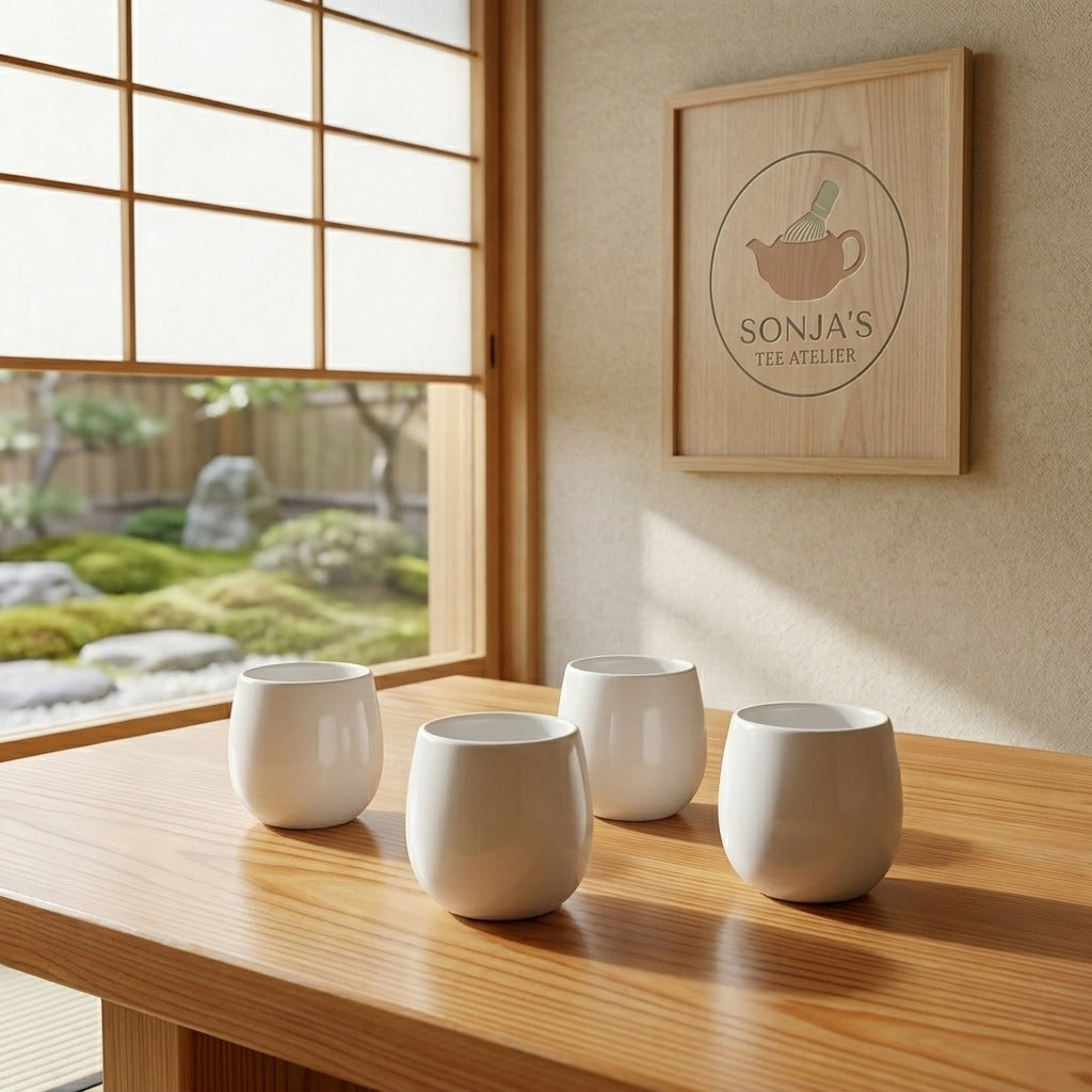Japanische Teekultur in Perfektion: Kamelienblüte Keramik-Becher Set (4-teilig)