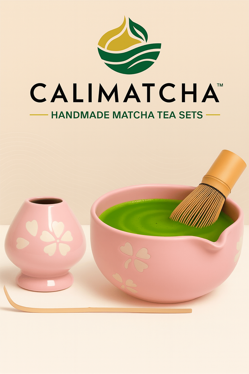 Matcha Latte Set Kirschblüte – grosse Schale mit Ausgiesser - Calitronshop.com