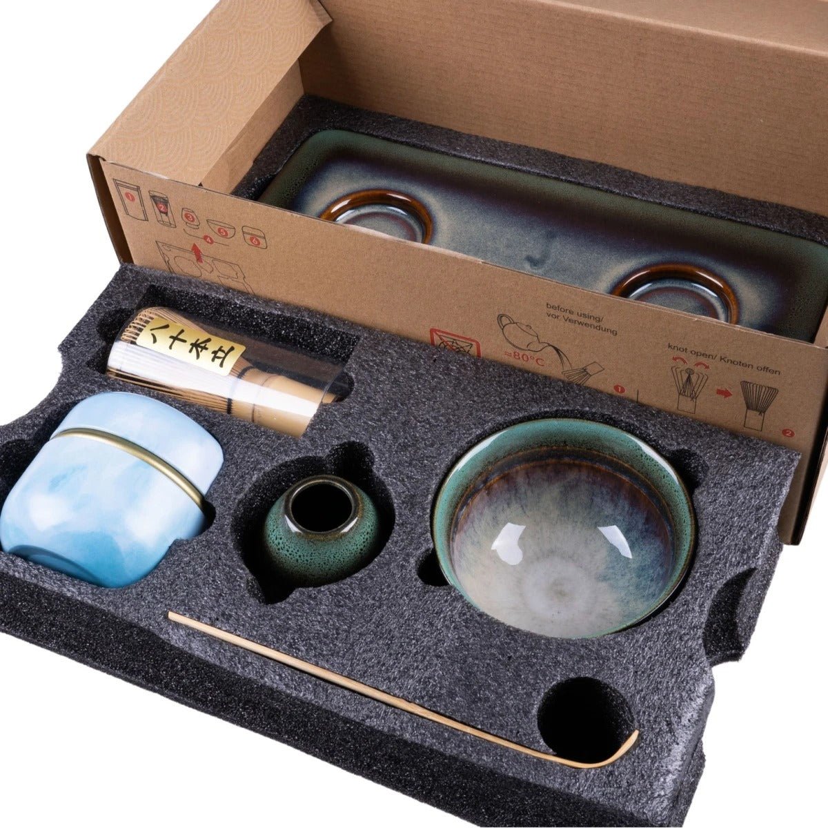 Tee Set"grüner Achat"mit 30g Matcha Tee und Tablett - Calitronshop.com