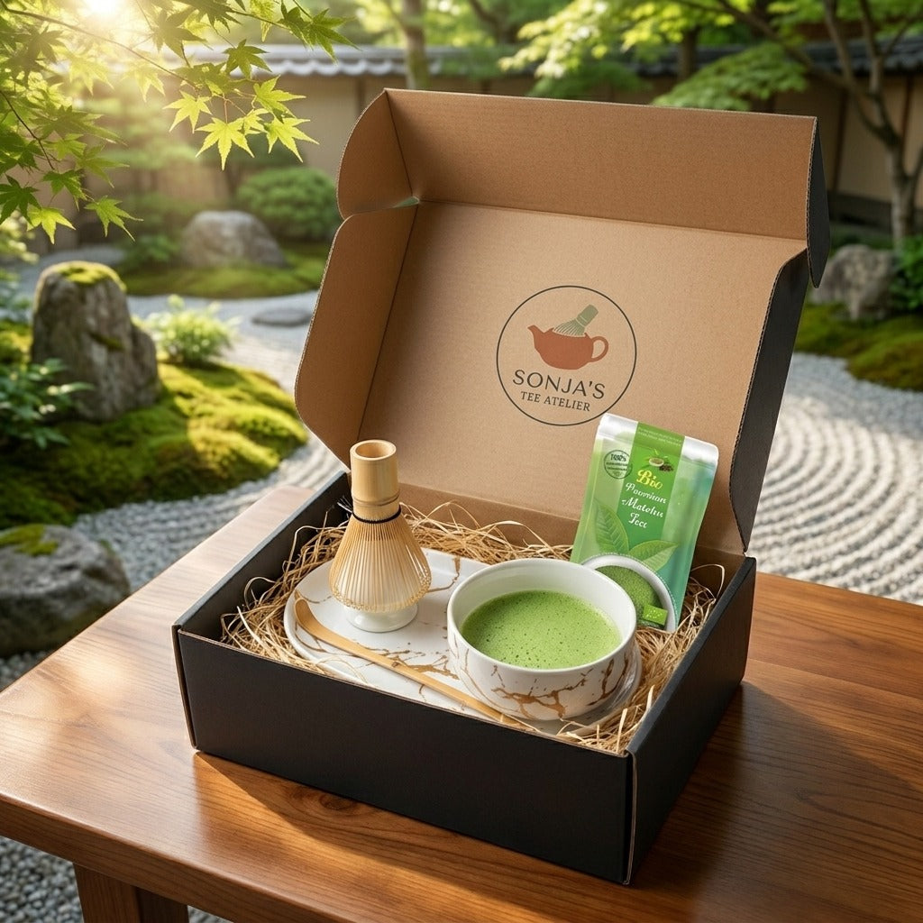 Matcha Howaito Set.Tee & Tablett Geschenk Japanische Tradition trifft auf Goldenen Luxus