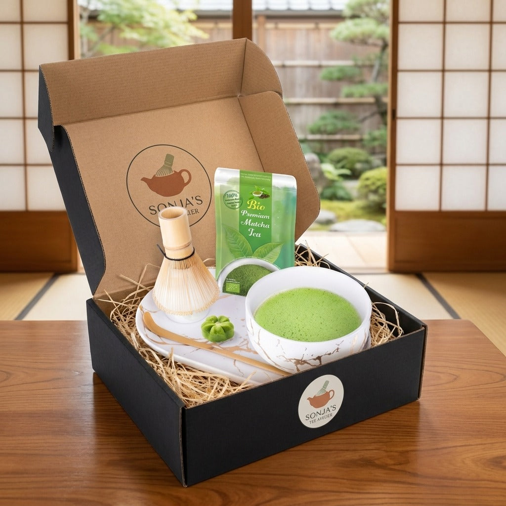 Matcha Howaito Set.Tee & Tablett Geschenk Japanische Tradition trifft auf Goldenen Luxus