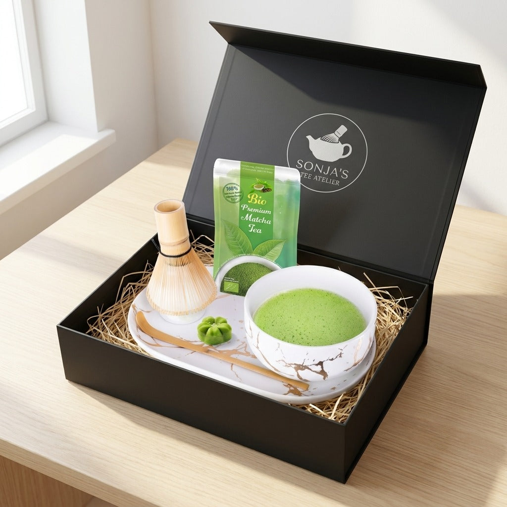 Matcha Howaito Set.Tee & Tablett Geschenk Japanische Tradition trifft auf Goldenen Luxus
