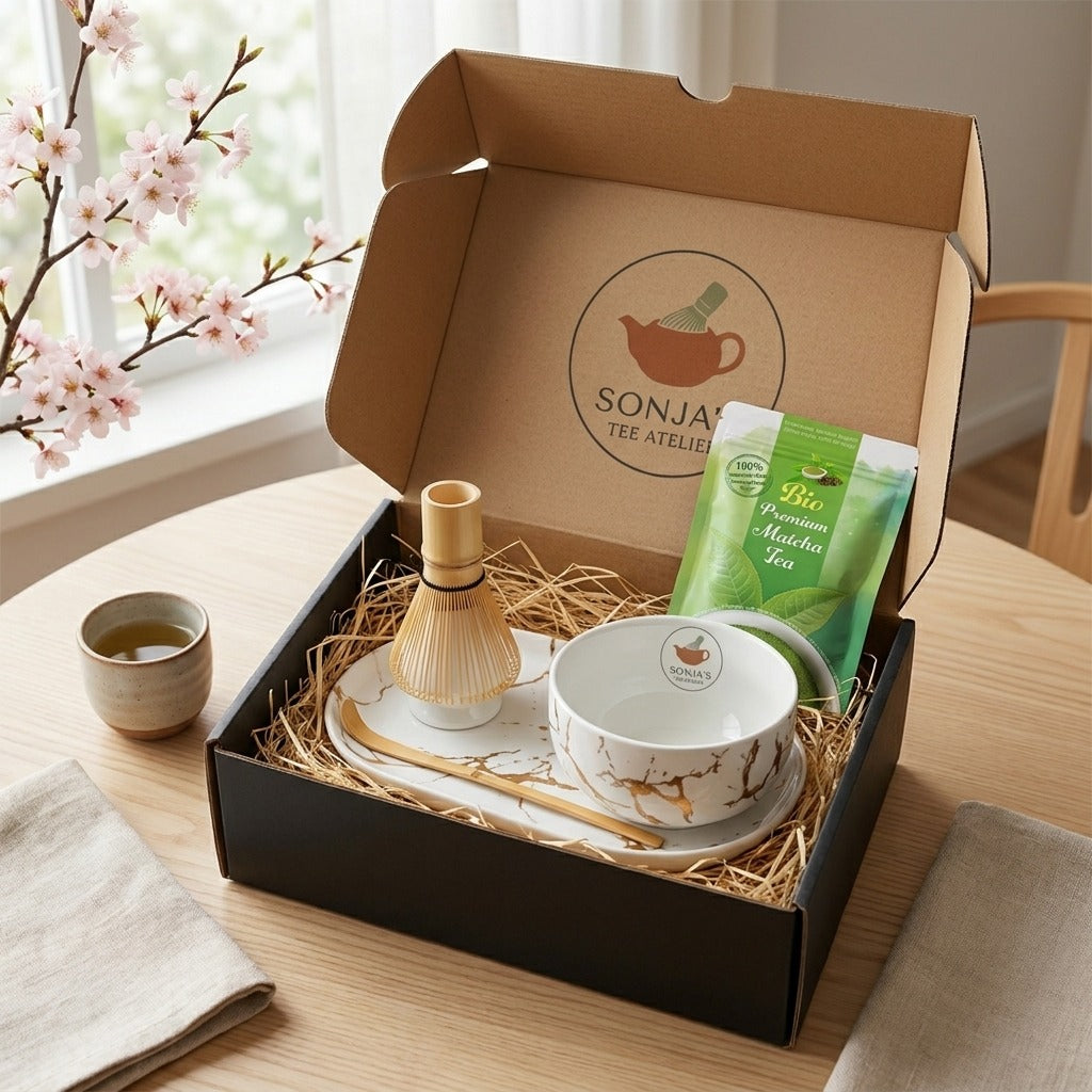 Matcha Howaito Set.Tee & Tablett Geschenk Japanische Tradition trifft auf Goldenen Luxus