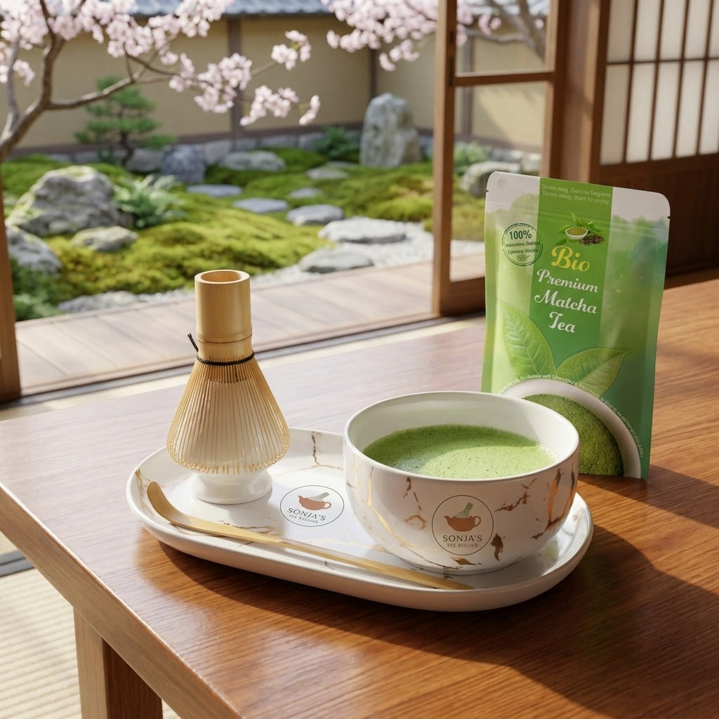 Matcha Howaito Set.Tee & Tablett Geschenk Japanische Tradition trifft auf Goldenen Luxus