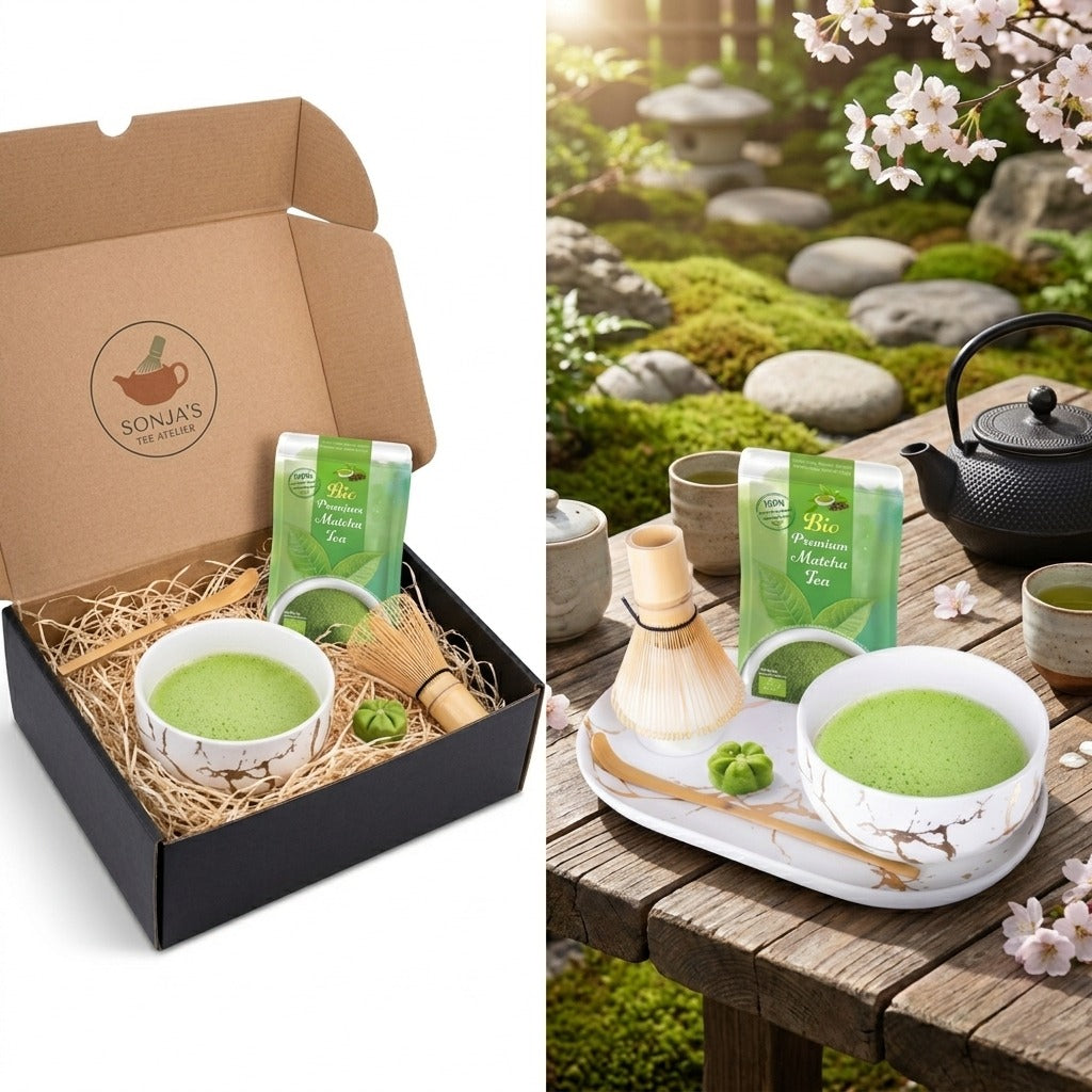 Matcha Howaito Set.Tee & Tablett Geschenk Japanische Tradition trifft auf Goldenen Luxus
