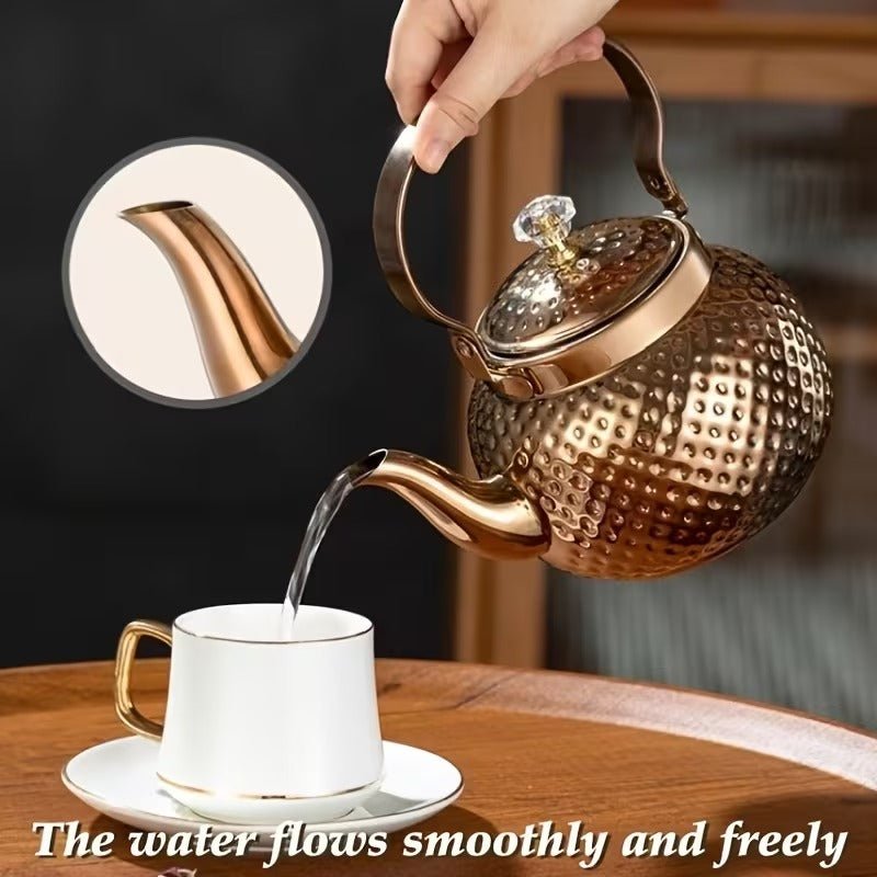 Exquisite Edelstahl-Teekanne mit Hammermuster Inkl. herausnehmbarem Sieb - Calitronshop.com