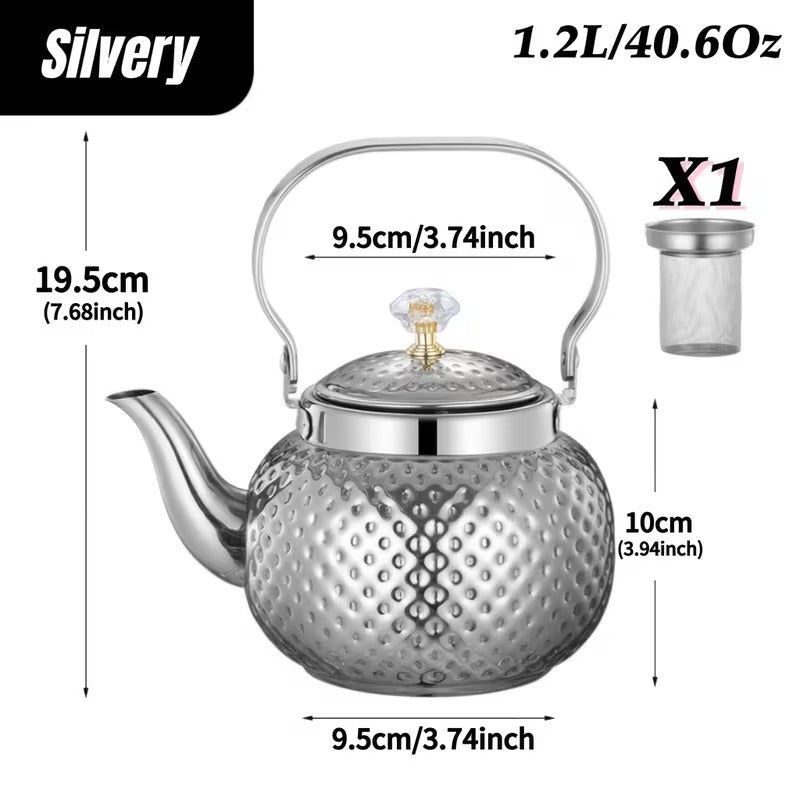 Exquisite Edelstahl-Teekanne mit Hammermuster Inkl. herausnehmbarem Sieb silber - Calitronshop.com