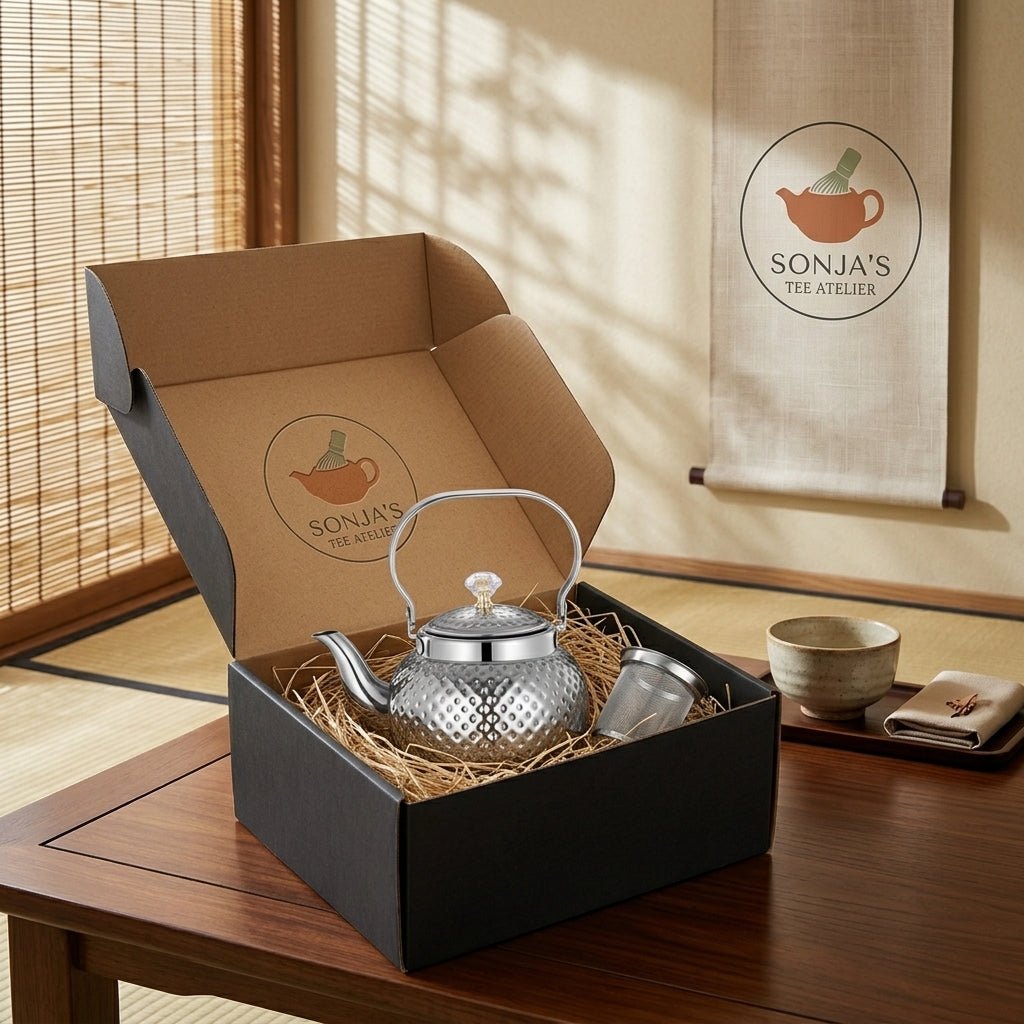 Exquisite Edelstahl-Teekanne mit Hammermuster Inkl. herausnehmbarem Sieb silber - Calitronshop.com