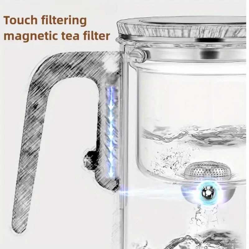Glas Magic Teekanne mit Holzgriff, Magnetisches Ein - Klick - Brauen 800ml - Calitronshop.com