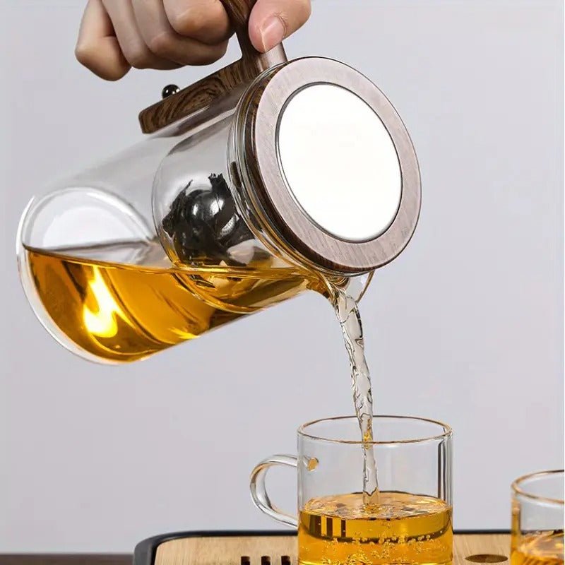 Glas Magic Teekanne mit Holzgriff, Magnetisches Ein - Klick - Brauen 800ml - Calitronshop.com