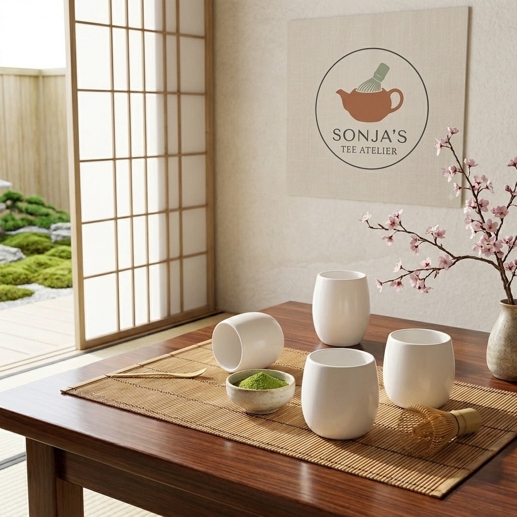 Japanische Teekultur in Perfektion: Kamelienblüte Keramik-Becher Set (4-teilig)