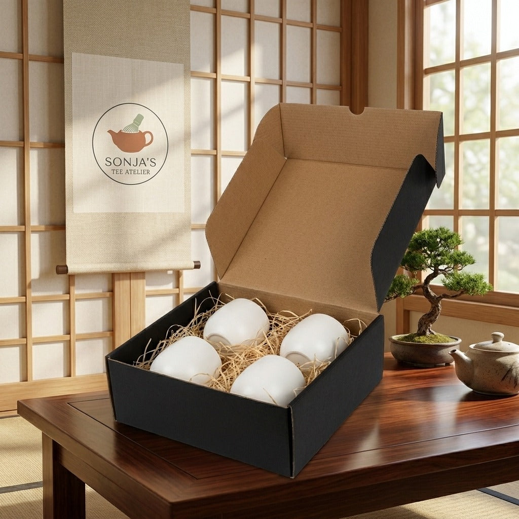 Japanische Teekultur in Perfektion: Kamelienblüte Keramik-Becher Set (4-teilig)