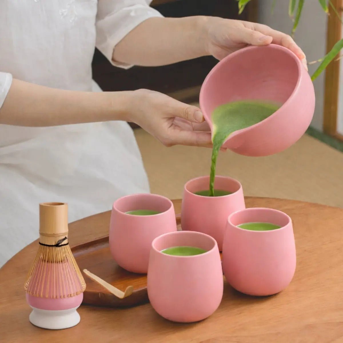 Matcha Set Rosa mit Ausguss Pflaume | 6 - teiliges Matcha Geschenkset mit Bio Matcha Zeremonie - Calitronshop.com