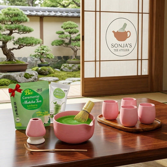 Matcha Set Rosa mit Ausguss Pflaume | 6 - teiliges Matcha Geschenkset mit Bio Matcha Zeremonie - Calitronshop.com
