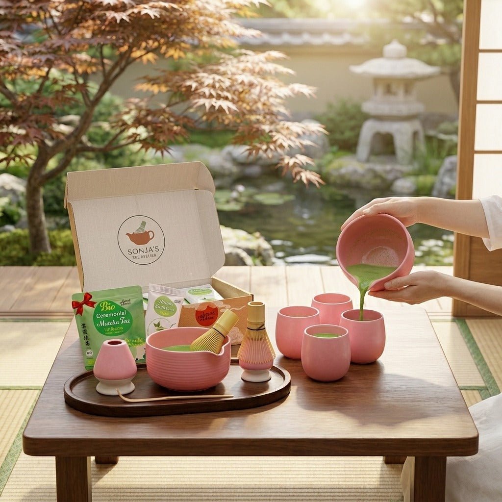 Matcha Set Rosa mit Ausguss Pflaume | 6 - teiliges Matcha Geschenkset mit Bio Matcha Zeremonie - Calitronshop.com