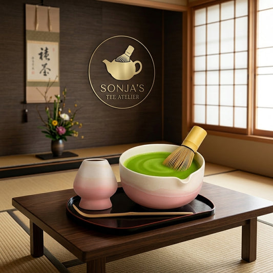 Matcha-Set "Fuji Morgenrot" - 4 Teile Schale, Besen,Löffel & Halter