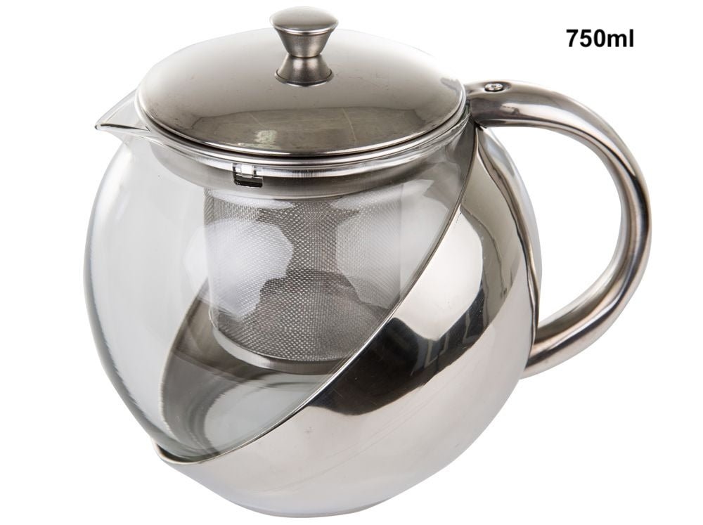 Teekanne rund - Glas mit Edelstahl - Sieb - 750ml / 500ml - Calitronshop.com