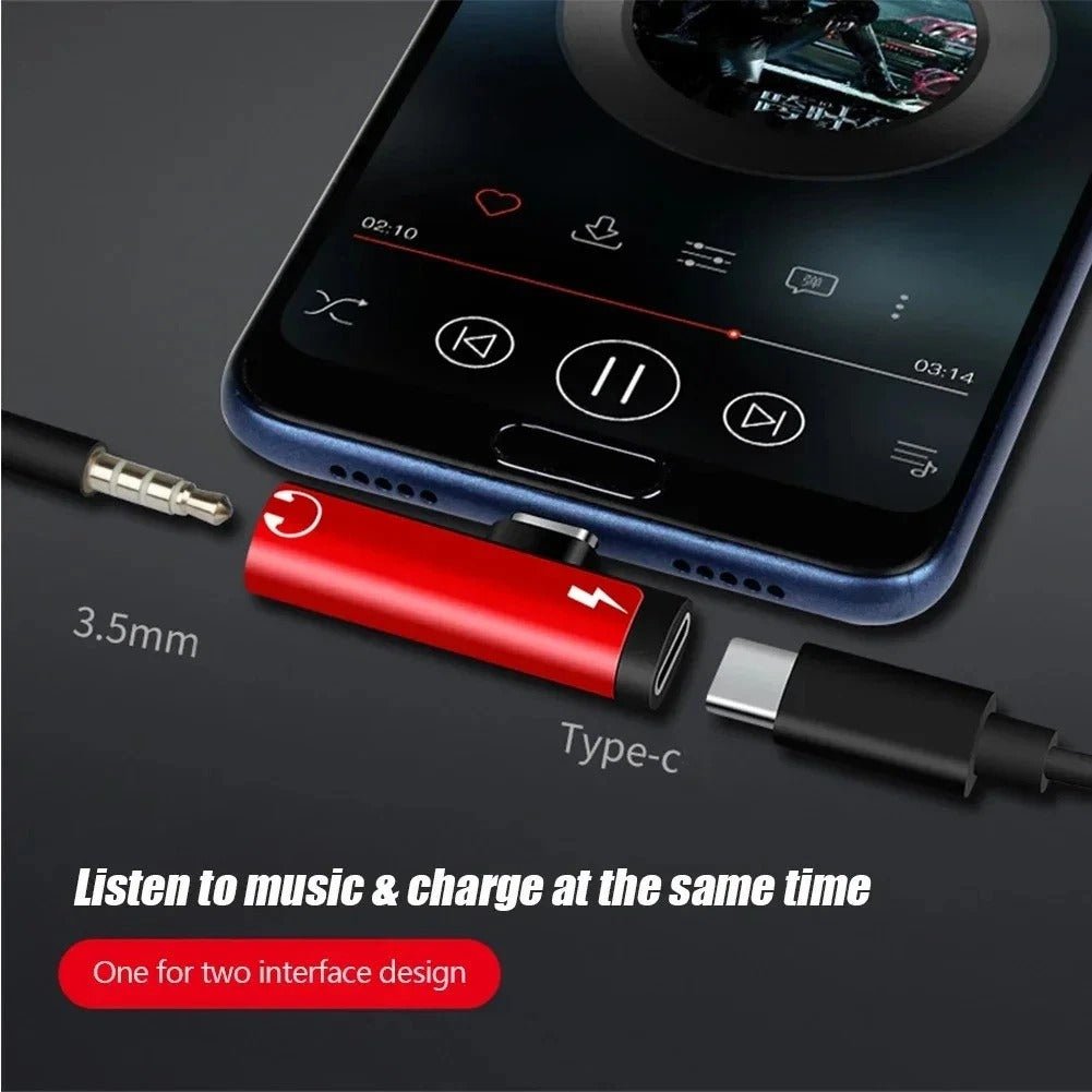USB - C auf 3,5mm Klinke Adapter & USB - C Port zum Laden | 2 - in - 1 Audio Konverter | Schwarz - Calitronshop.com